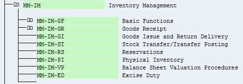 SAP MM Inventory Management sub modules list