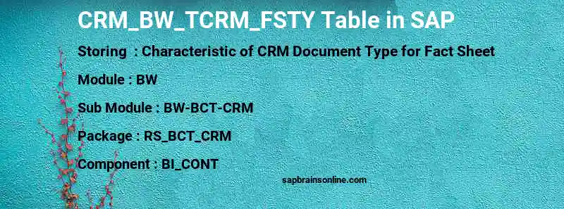 SAP CRM_BW_TCRM_FSTY table