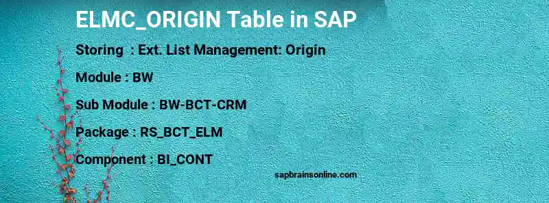 SAP ELMC_ORIGIN table