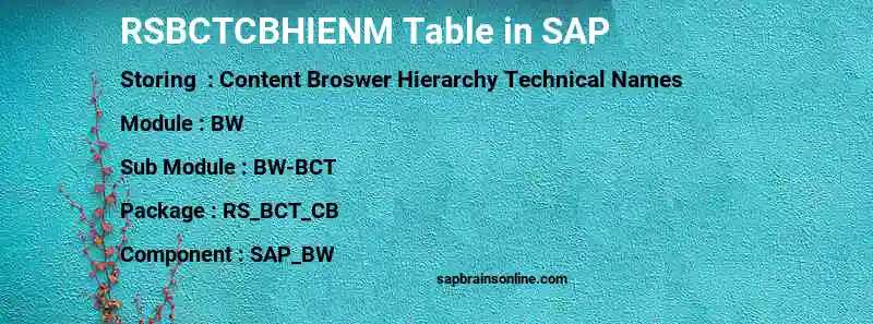 SAP RSBCTCBHIENM table