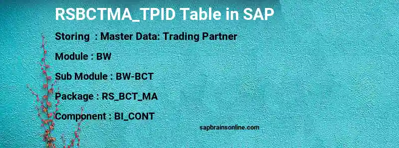 SAP RSBCTMA_TPID table