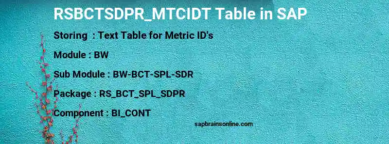SAP RSBCTSDPR_MTCIDT table