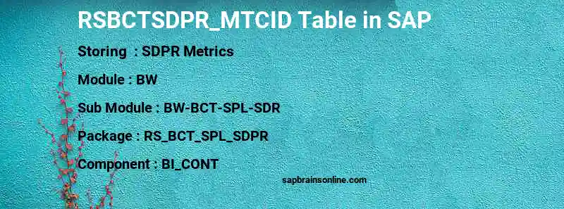 SAP RSBCTSDPR_MTCID table
