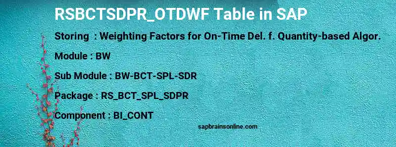 SAP RSBCTSDPR_OTDWF table