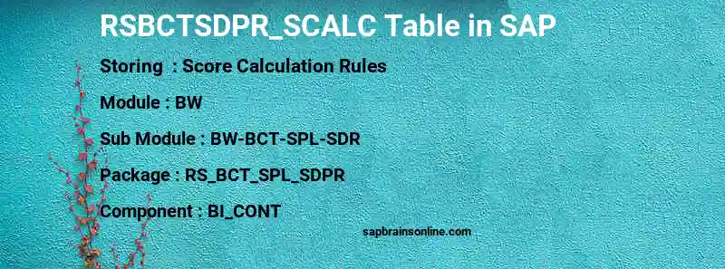 SAP RSBCTSDPR_SCALC table