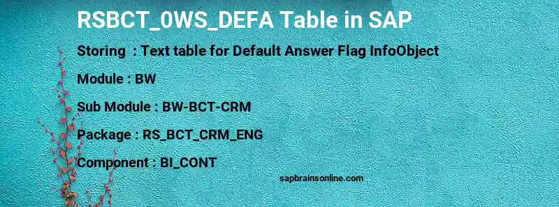 SAP RSBCT_0WS_DEFA table