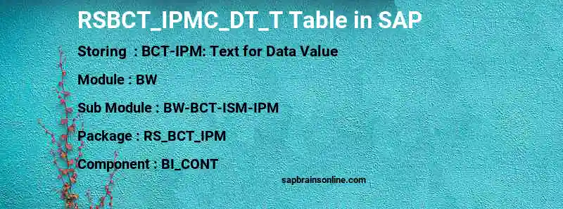 SAP RSBCT_IPMC_DT_T table