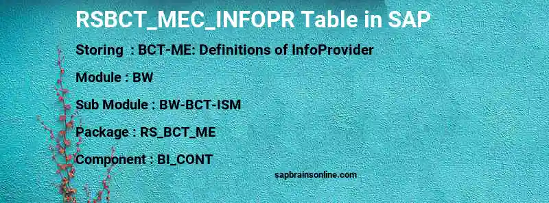 SAP RSBCT_MEC_INFOPR table