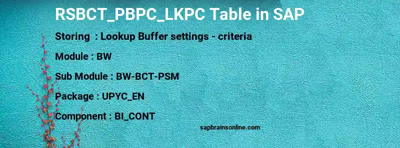 SAP RSBCT_PBPC_LKPC table
