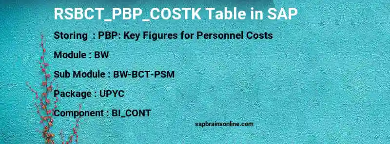 SAP RSBCT_PBP_COSTK table