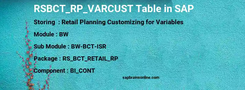 SAP RSBCT_RP_VARCUST table