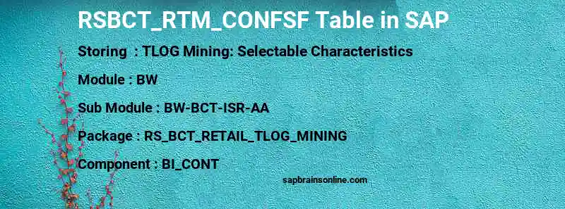SAP RSBCT_RTM_CONFSF table