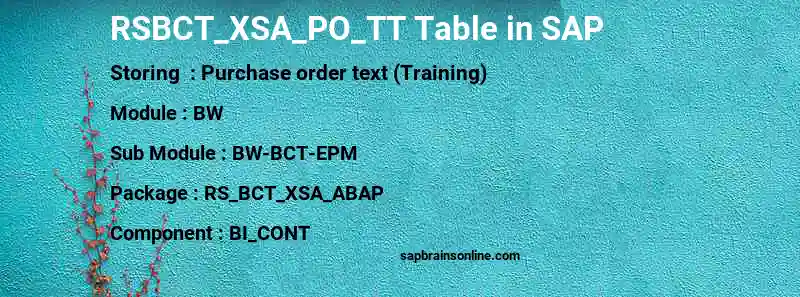 SAP RSBCT_XSA_PO_TT table