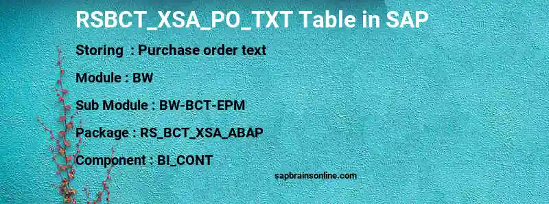 SAP RSBCT_XSA_PO_TXT table