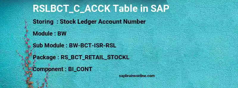 SAP RSLBCT_C_ACCK table