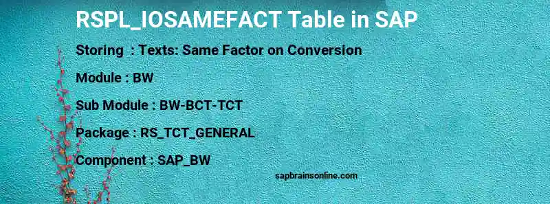 SAP RSPL_IOSAMEFACT table