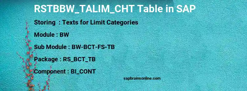SAP RSTBBW_TALIM_CHT table