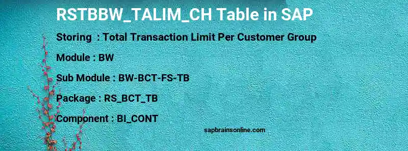 SAP RSTBBW_TALIM_CH table