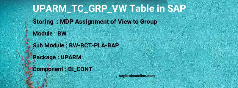 SAP UPARM_TC_GRP_VW table