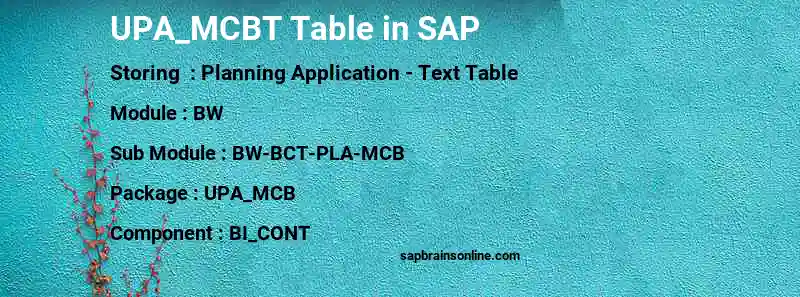 SAP UPA_MCBT table