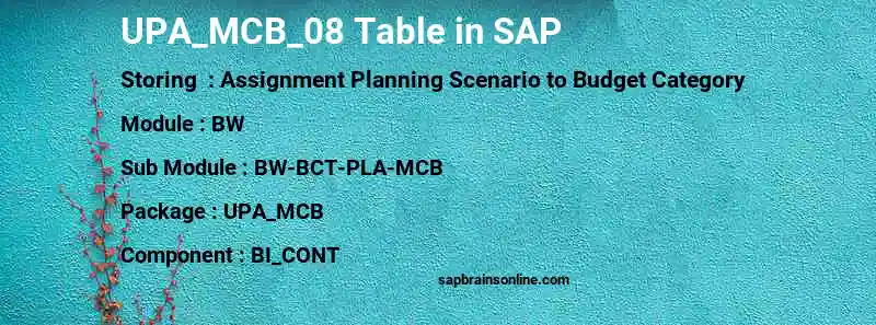SAP UPA_MCB_08 table