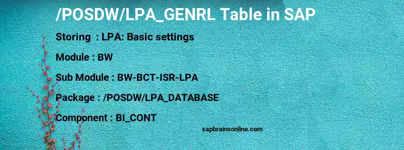 SAP /POSDW/LPA_GENRL table