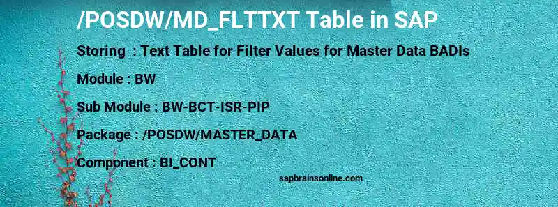 SAP /POSDW/MD_FLTTXT table