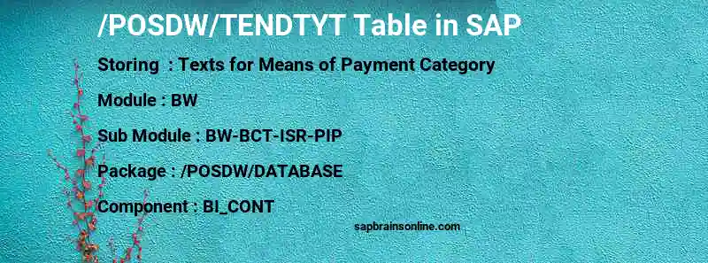 SAP /POSDW/TENDTYT table