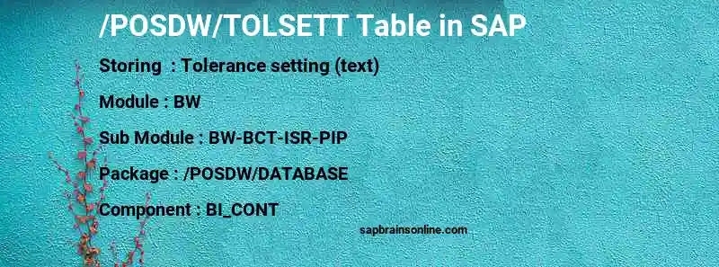 SAP /POSDW/TOLSETT table