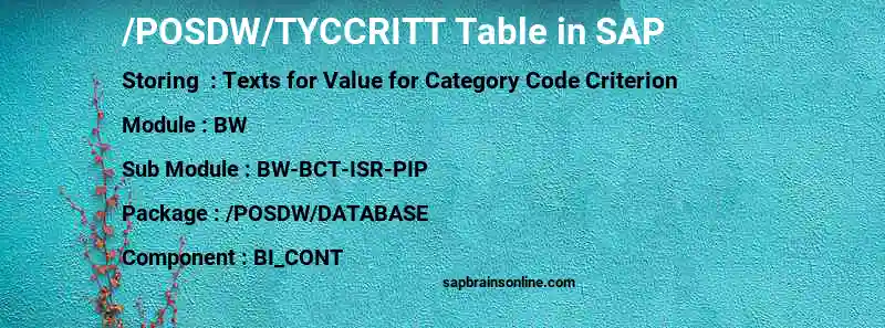 SAP /POSDW/TYCCRITT table