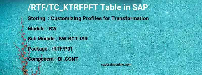 SAP /RTF/TC_KTRFPFT table