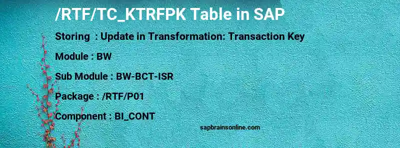 SAP /RTF/TC_KTRFPK table