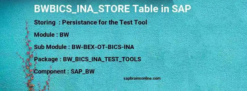 SAP BWBICS_INA_STORE table