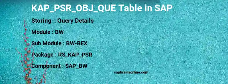 SAP KAP_PSR_OBJ_QUE table
