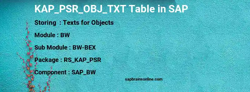 SAP KAP_PSR_OBJ_TXT table