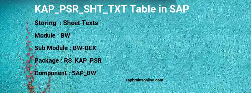 SAP KAP_PSR_SHT_TXT table
