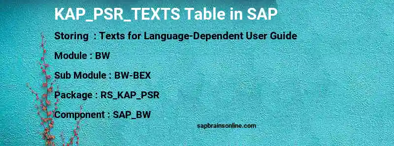 SAP KAP_PSR_TEXTS table