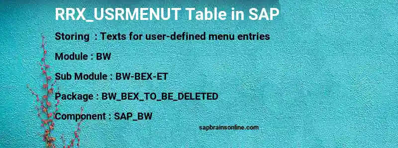 SAP RRX_USRMENUT table