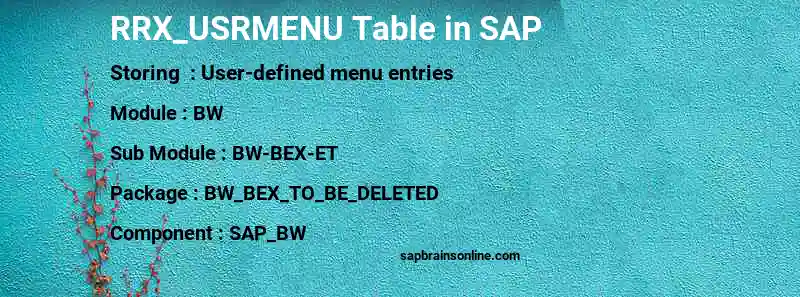 SAP RRX_USRMENU table