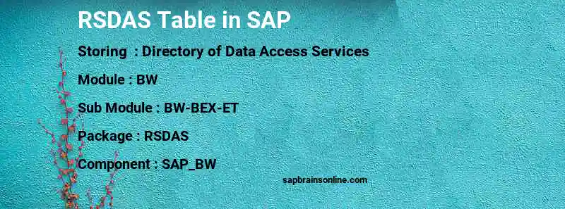 SAP RSDAS table