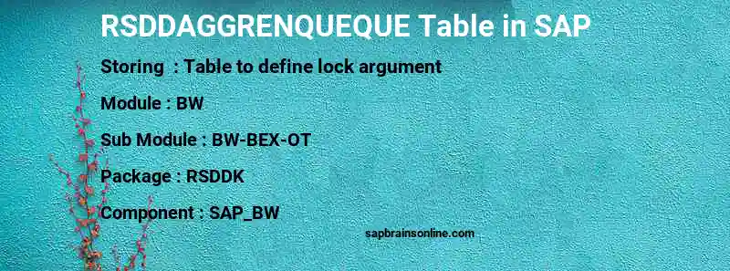 SAP RSDDAGGRENQUEQUE table