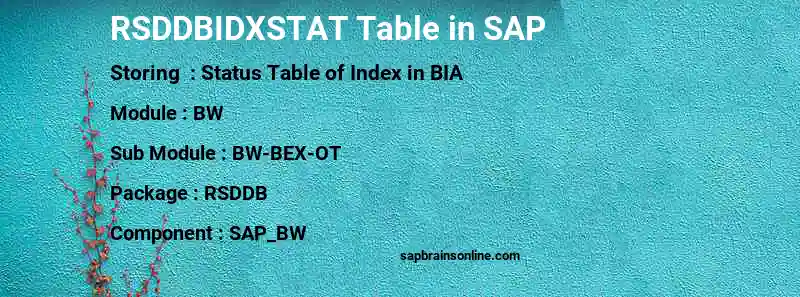 SAP RSDDBIDXSTAT table