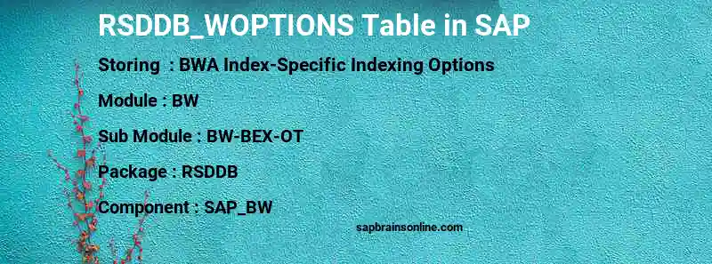 SAP RSDDB_WOPTIONS table