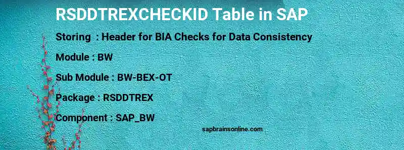 SAP RSDDTREXCHECKID table