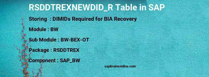 SAP RSDDTREXNEWDID_R table
