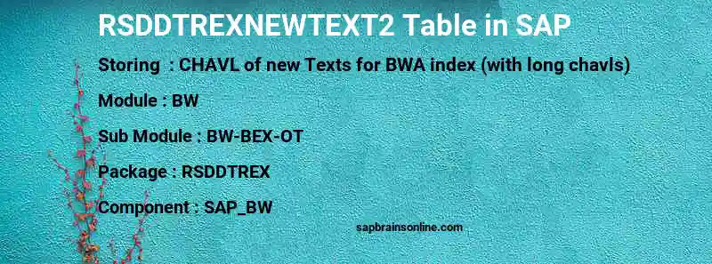 SAP RSDDTREXNEWTEXT2 table