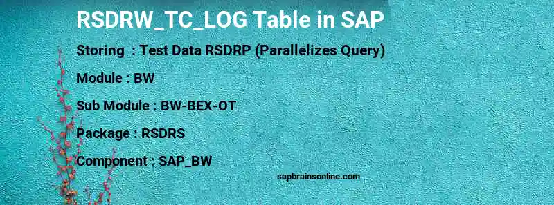 SAP RSDRW_TC_LOG table