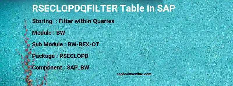 SAP RSECLOPDQFILTER table