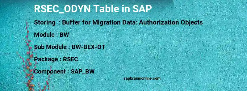 SAP RSEC_ODYN table