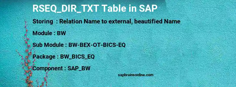 SAP RSEQ_DIR_TXT table
